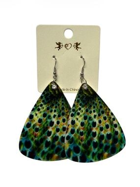 Abstract Peacock Design Rounded Triangle Shape Earrings